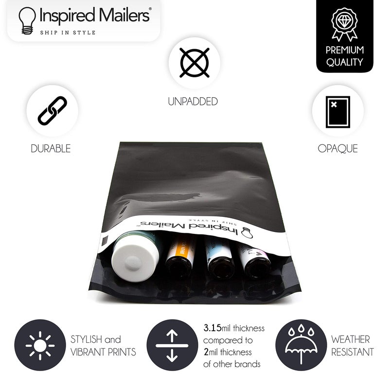 Inspired Mailers - Poly Mailers 6x9-100 Pack - Black Poly Mailers - Small Shipping Bags - 6x9 Polymailers - 6x9 Poly Mailer Bags - Black Shipping Envelopes - Image 2